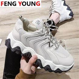 Fitness Shoes Sneakers Female Lace Women Spring Summer Comfort Black Casual Up Mesh Dad Chunky Fashion Platform Wedge Ladies