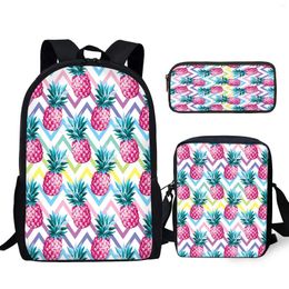 Backpack YIKELUO Tropical Fruit Pineapple Colorful Stripe Print Teen Laptop Student Textbook Knapsack Crossbody Bag With Zipper