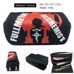 Bags Anime Fullmetal Alchemist Double Layer Large Capacity Pencil Case Oxford Canvas Pencil Box School Office Pen Bag