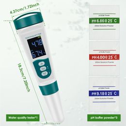 Digital PH Meter IP65 Waterproof Water Quality Tester Monitor Multifunctional 5 in 1 PH/TDS/EC/Temp/Salt Meter 0.01 Resolution