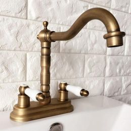 Bathroom Sink Faucets Swivel Spout Basin Faucet Vintage Brass Double Handle Hole Deck Mount Kitchen Cold And Water Mixer Taps Dan065