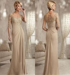 Champagne Mother of The Bride Dresses Plus Size 2023 Chiffon Half Sleeves Groom Godmother Evening Dress For Wedding New Beaded Lac2240260