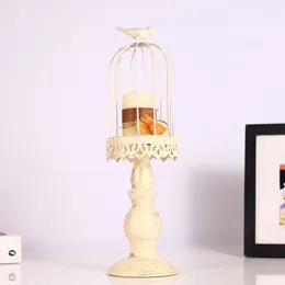 Candle Holders European Iron Retro White Bird Cage Holder Candlelight Dinner Romantic Valentine's Day Decoration