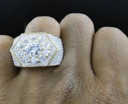 Whole Men039s Iced Out Cubic Zircon Bling Ring Gold Color Hexagon Full CZ Jewelry Micro Paved Iced Out Cubic Zircon Rings 5486379