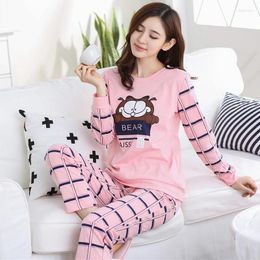 Home Clothing Cotton Pyjamas Sets For Women Autumn Long Sleeve O-Neck Pyjama Cute Girls Cartoon Sleepwear Lounge Plaid Pants Homewear