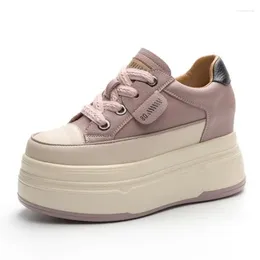 Casual Shoes Retro 9cm Cow Suede Genuine Leather Women Vulcanized Platform Wedge Skate Boarding High Brand Heels Stable