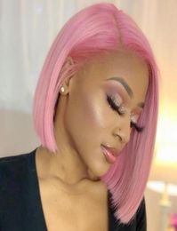 Brazilian Pink Short Bob Wig For Black Women Human Hair Wigs Pink Color Pre Plucked 100 Human Hair Lace Front Wig3058685