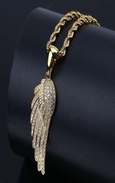 style feather pendant set with zircon plated gold man hiphop personality necklace2699915
