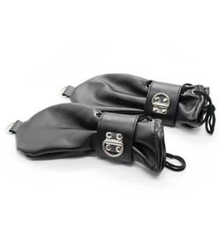Fashion-Soft Leather Fist Mitts Gloves with Locks andRings Hand Restraint Mitten Pet Role Play Fetish Costume9990670