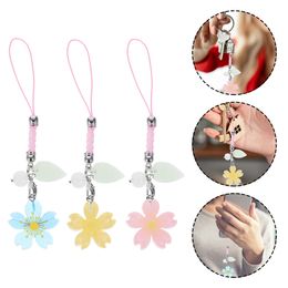 3 Pcs Lanyard Sakura Earphone Pendant Charm for Women Charms Mobile Chain Chains and Decorative Strap Student