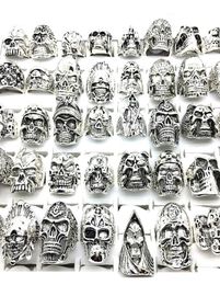 30pcs skull rings men punk rock silver metal women bikers skeleton rings vintage jewelry gifts patry whole lots bulk brand new3546299