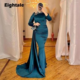 Party Dresses Eightale Arabic Formal Evening High Neck Long Sleeves Beaed Karakou Satin Mermaid Women Wedding Gown For Prom