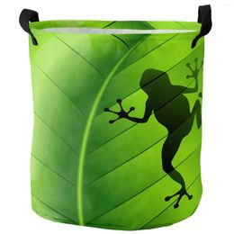 Laundry Bags Animal Frog Green Leaf Plant Dirty Basket Foldable Waterproof Home Organiser Clothing Children Toy Storage