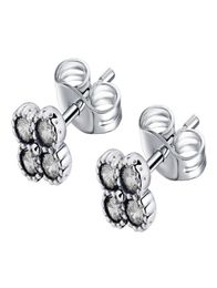 Authentic 925 Sterling Silver Stud Earring Pretty Blossom With Crystal Earrings For Women Wedding Gift fit Delicate Charm Jewelry7259420