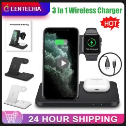 Chargers 3 In 1 Wireless Charger Stand Pad For IPhone 14 13 12 11 X Max Foldable Fast Charging Station Dock For IWatch 8 7 SE AirPods Pro