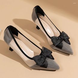 Dress Shoes Pointed Tip Pumps Bow Tie Heels For Women Shallow Mouth Women's High Loafers Heeled Sandals Woman Luxury Mary Jane