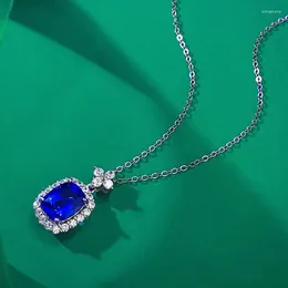 Chains 925 Silver Simulated Sapphire 8 10 Fat Square Necklace Pendant Women's Classic Simple And Fashionable Small