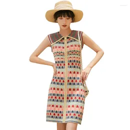 Casual Dresses YUZACDWX 2024 Sleeveless Knitted Dress Women Vintage Geometric Pattern Striped Sexy Zipper Vest Summer Female Sundress