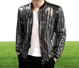 Men039s Jackets 2022 Sequined Bomber Jacket Men Shiny Sequins Long Sleeve Glitter Zipper Coat Hip Hop Loose Night Club Stage St6886076