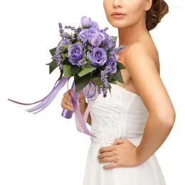 Decorative Flowers Bride Holding White Rose Artificial Flower Bouquets For Wedding Silk Bridal Bouquet Home Office