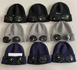 Designer two Lens Glasses Goggles Beanies Men Knitted Hats Skull Caps Outdoor Women Uniesex Winter Beanie Black Grey Bonnet6778445