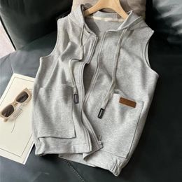 Women's Vests Lightweight Hoodie Tank Top Adjustable Drawcord Stylish Hooded Zip-up Vest For Women With Drawstring Waist Summer
