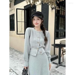 Work Dresses Two-piece Set Of Small Fragrant Fashion Tops Knitted Elastic Waist Skirt Slimming Versatile Warm And Age-reducing College Style