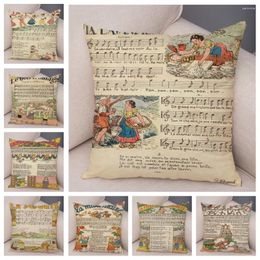 Pillow European Vintage Poster Pillowcase Decor Cartoon Children Music Staves Case 45x45 Plush Cover For Sofa Home Chair