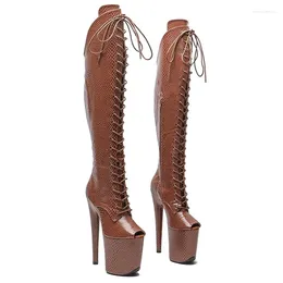 Dance Shoes Black Peep Toes Fashion Women 20CM/8inches PU Upper Plating Platform Sexy High Heels Thigh Boots Pole 507