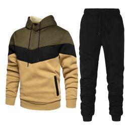 Pants Spring Autumn Mens Tracksuits Casual Patchwork Hoodie And Pants Color Stitching Suit Male Jogging Sportswear Set Two Piece Set