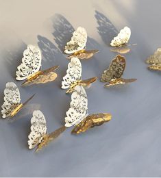 12Pcslot 3D Hollow Golden Silver Butterfly Wall Stickers Art Home Decorations Wall Decals for Party Wedding Display Butterflies3639230