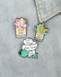 Creative Cartoon Cute Character Plants Enamel Pins Pink Green Teapot Daddy Mom Cactus Brooches Gift For Friend Lapel Pins Clothes 1179112