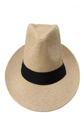 Fashion Summer Casual Unisex Beach Trilby Large Brim Jazz Sun Hat Panama Hat Paper Straw Women Men Cap With Black Ribbon16994526