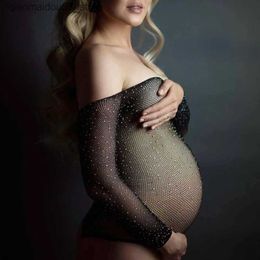 Maternity Dresses Summer Dress Pregnant Women Photography Props Growth Baby Shower Conversation Photo Shooting Set Knitted Q240413