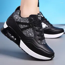 Casual Shoes 2024 Spring Autumn Black Leather Sneakers Lace-up Fashion Slip On Women Outdoors Comfortable Walking Sequins