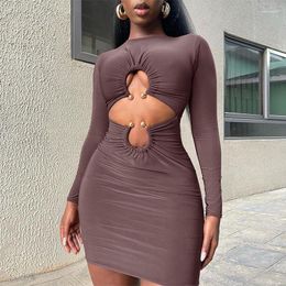 Casual Dresses Fashion Style Sexy Women Clothing Long Sleeve Cut Out Slim Fit Looking Short Skirt Po Clock-in 2024