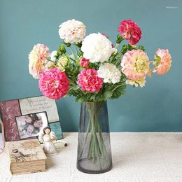 Decorative Flowers Luxurious Real Touch Dahlia Branch Artificial Living Room Decoration Flores Artificiales