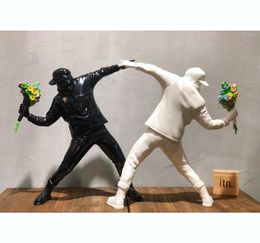 selling Banksy The Throw flower boy and The Street art Modern art sculptor Tabletop Arts model decorations toys gift3075246