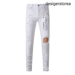 Purple Brand jeans Fashion high quality with high street white paint distressed Repair Low Rise Skinny Denim pants