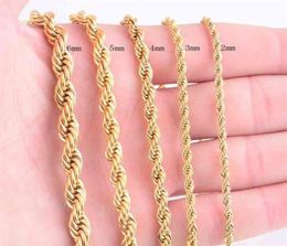 High Quality Gold Plated Rope Chain Stainls Steel Necklace For Women Men Golden Fashion ed Rope Chains Jewelry Gift 2 3 4 5 6 7mm39517680