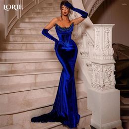 Party Dresses LORIE Royal Blue Mermaid Evening Beaded Off Shoulder Bodycon Pleated Prom Dress Backless Celebrity Gowns No Gloves