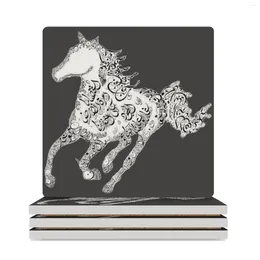 Table Mats Wild Horse Image Arabic Calligraphy Ceramic Coasters (Square) Household Utensils Kitchen White Cup Mat Drink Set