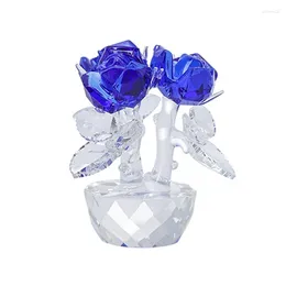 Decorative Figurines Crystal Rose Flowers Paperweight Glass Craft Home Deocr Table Ornaments Valentines Birthday Gift