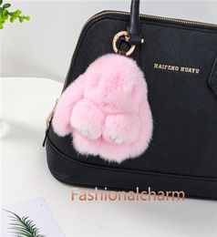 10cm Cute Real Genuine Rex Rabbit Fur Bunny Bag Charm Keyring Phone Purse Handbag Pendant Gift6130515