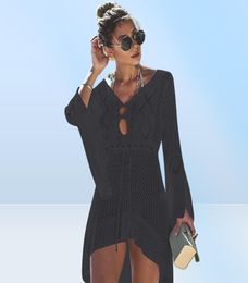 2021 Crochet White Knitted Beach Cover up wraps dress Tunic Long Pareos Bikinis Swim Robe Plage Beachwear9481261