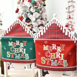 Chair Covers English Letters Christmas Cover Wedding Props Sleeve Grid Hat Shape Foldable Slipcover For Living Room Green