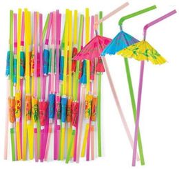 Disposable Cups Straws Creative Straw Three-dimensional Umbrella Decoration Plastic Fluorescent Colour Bar Art Tube