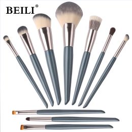 Shadow BEILI 10pcs Makeup Brushes Set Shiny Blue Handle Synthetic Professional brush Foundation Powder Eyeshadow Eyebrow make up brush