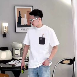 High Version Luxury Fashion Luo Jia 24ss Early Spring New Letter Embroidered Pocket Short Sleeved Couple Matching Loose Fitting T-shirt