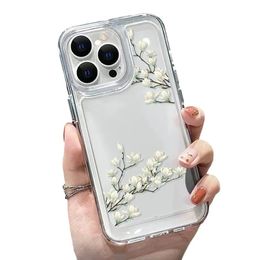 Simple Space Transparent Anti-fall Phone Case For iPhone 15 11 14 13 12 Pro Max Plus Silicone Protect Flower Butterfly Cover